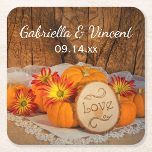Rustic Pumpkins Herfst Barn Wedding Vierkante Kartonnen Onderzetter