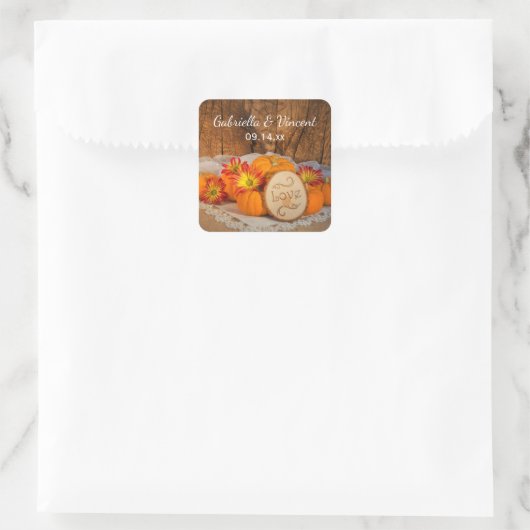 Rustic Pumpkins Herfst Barn Wedding Vierkante Sticker (Tas)