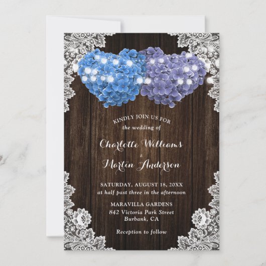 Rustic Purple and Blue Floral Wedding Invitation (Devant)