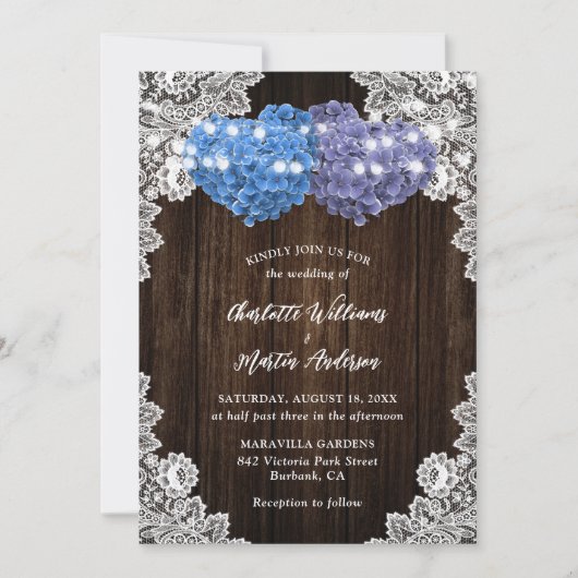 Rustic Purple and Blue Floral Wedding Invitation (Devant)