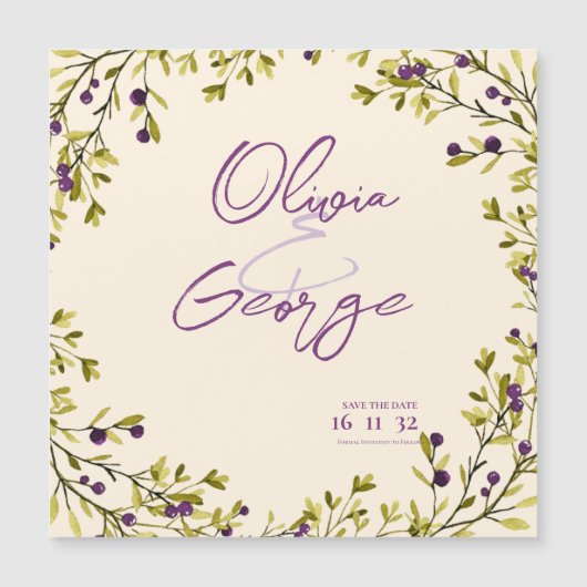 Rustic Purple Berry Greenery Wedding Save the Date (Voorkant)