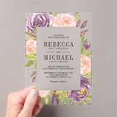 Rustic Purple Blush Pink Floral Wedding Acryl Uitnodigingen (Insitu (Draagbaar))