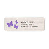 Rustic Purple Butterfly Watercolor Nature Linen Etiket (Voorkant)
