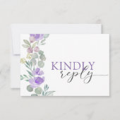 Rustic Purple Floral Watercolor Wedding RSVP (Devant)
