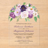 Rustic Purple Floral Wedding Acryl Uitnodigingen (Voorkant)