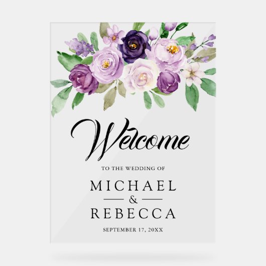 Rustic Purple Floral Wedding Welcome (Recto)
