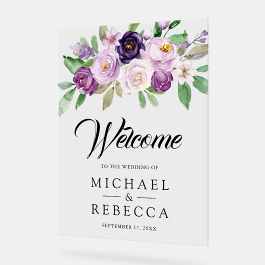 Rustic Purple Floral Wedding Welcome (Angle)