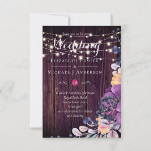 Rustic Purple Flowers Oranje Wedding Invites