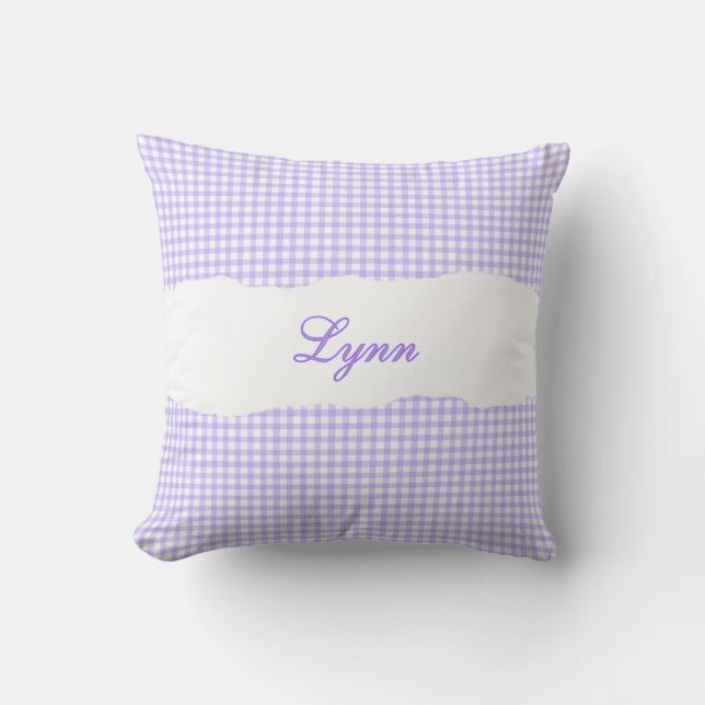 Rustic Purple Gingham Personalized Name Kussen (Voorkant)