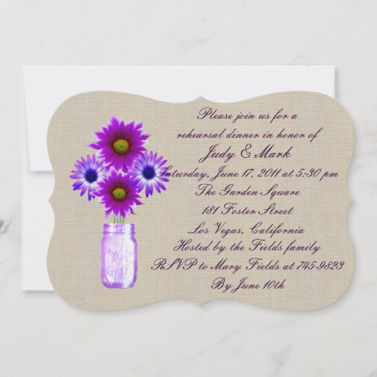 Rustic Purple Mason Invitation de la répétition Ja (Devant)