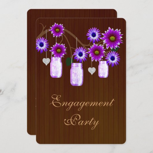 Rustic Purple Mason Jars Engagement Invitation (Devant / Derrière)