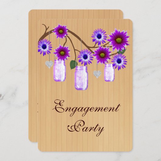 Rustic Purple Mason Jars Engagement Invitation (Devant / Derrière)