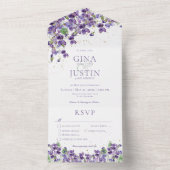 Rustic Purple Violets Gold Sparkle Dinner Wedding All In One Uitnodiging (Binnen)