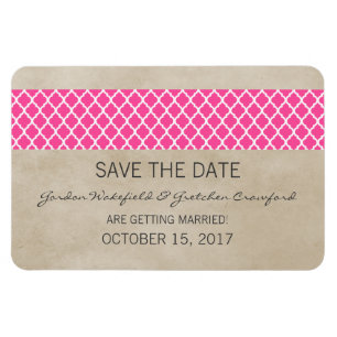 Rustic Quatrefoil Save the Date Magnet, Roze Magneet