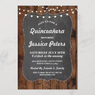 Rustic Quinceanera Party Chalk Wood Lichten uitnod Kaart