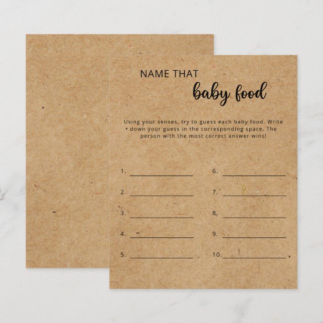Rustic - Raad de naam van die babyvoedsel shower g (Voorkant / Achterkant)