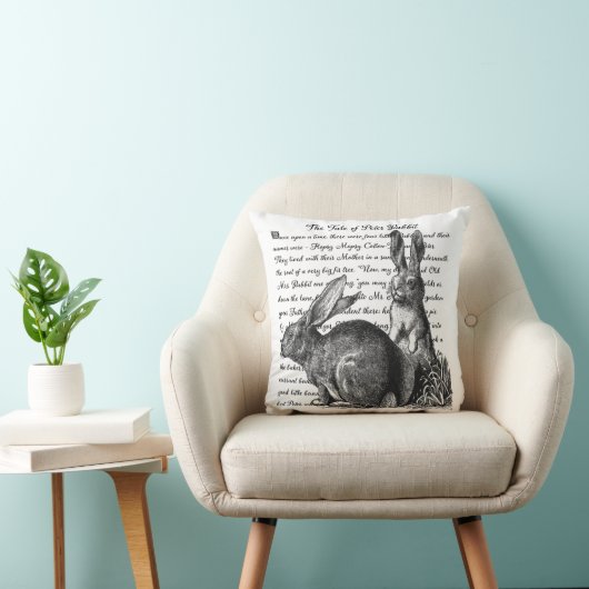 Rustic Rabbit Black & White Toss Pillow Kussen (Stoel)