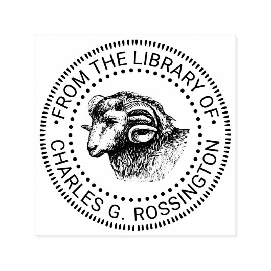 Rustic Ram Head Face Library Boeknaam Zelfinktende Stempel (Design)