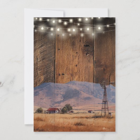 Rustic Ranch Barn Wood String Lights Wedding Kaart (Achterkant)