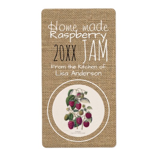 Rustic Raspberry Jam gepersonaliseerd etiket (Voorkant)