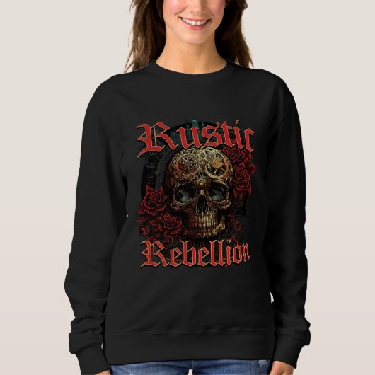 Rustic Rebellion Steampunk Goth Skull Red Rosed Gr Trui (Voorkant)