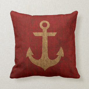 Rustic Red Anchor op Burlap look Kussen