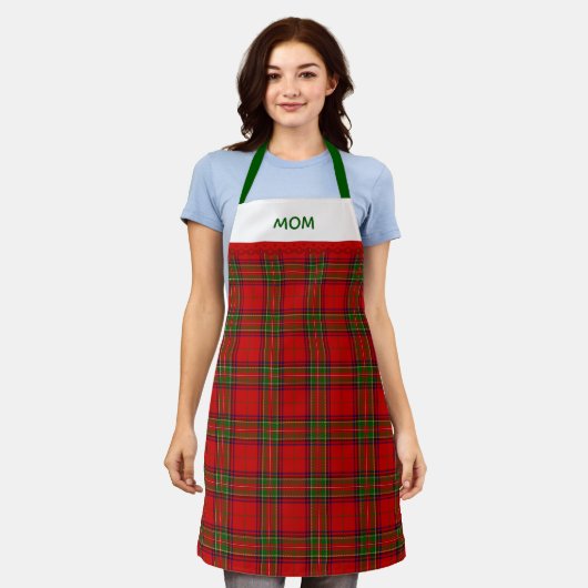 Rustic Red and Green Tartan Plaid With Name Schort (Gedragen)