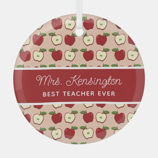 Rustic Red Apple Pattern Teacher Appreciation Glas Ornament (Voorkant)