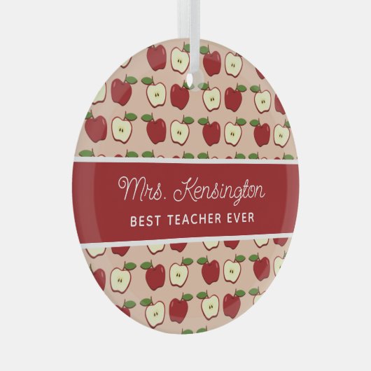 Rustic Red Apple Pattern Teacher Appreciation Glas Ornament (Voorkant Rechts)