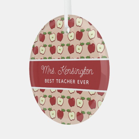 Rustic Red Apple Pattern Teacher Appreciation Glas Ornament (Voorkant links)