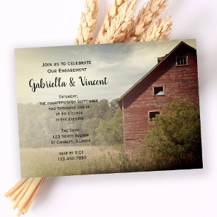 Rustic Red Barn Country Engagement Party Kaart