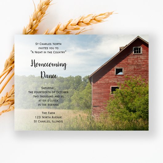 Rustic Red Barn Country Homecomecoming Dance Kaart
