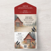 Rustic Red Barn, Crows, Farmstead Rural Wedding | All In One Uitnodiging (Binnen)