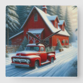 Rustic Red Barn en Truck Vierkante Klok (Voorkant)