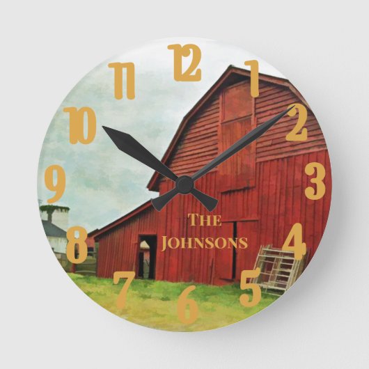 Rustic Red Barn Scene personaliseren  Ronde Klok (Voorkant)
