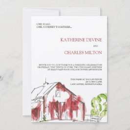Rustic Red Barn Wedding Invitation Kaart