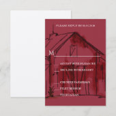 Rustic Red Barn Wedding RSVP Reply Card Kaartje (Voorkant / Achterkant)