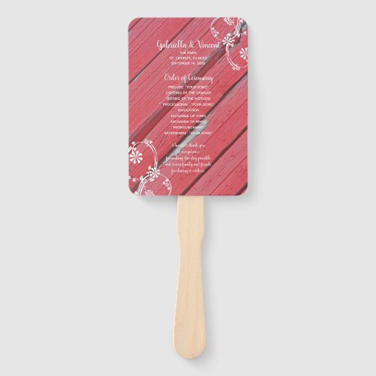 Rustic Red Barn Wood Country Wedding Programs Handwaaier (Voorkant)