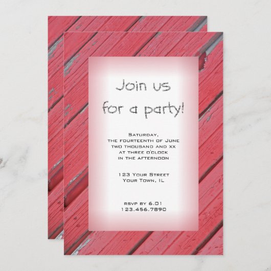 Rustic Red Barn Wood Party Kaart (Voorkant / Achterkant)