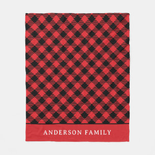 Rustic Red Black Buffalo Check Monogram Fleece Deken