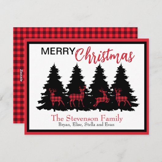 Rustic Red Black Buffalo Deer en Bomen Feestdagenkaart (Voorkant / Achterkant)