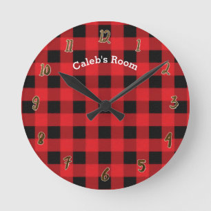 Rustic Red Black Buffalo Gepersonaliseerde naam Ronde Klok