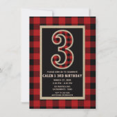 Rustic Red Black Buffalo Plaid 3de verjaardagsfees Kaart (Voorkant)
