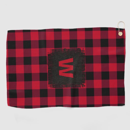 Rustic Red Black Buffalo Plaid Monogram Initiaal Golfhanddoek (Horizontaal)