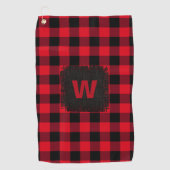 Rustic Red Black Buffalo Plaid Monogram Initiaal Golfhanddoek (Voorkant)