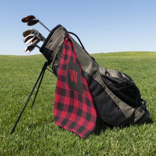 Rustic Red Black Buffalo Plaid Monogram Initiaal Golfhanddoek (Groen)