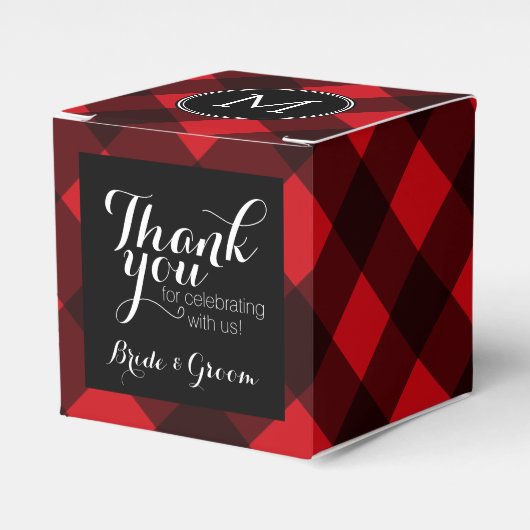 Rustic Red Black Buffalo Pset Pattern Monogram Bedankdoosjes (Voorkant Zijde)