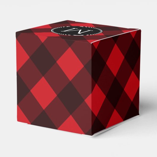Rustic Red Black Buffalo Pset Pattern Monogram Bedankdoosjes (Achterkant)