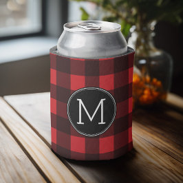 Rustic Red Black Buffalo Pset Pattern Monogram Blikjeskoeler
