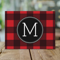Rustic Red Black Buffalo Pset Pattern Monogram